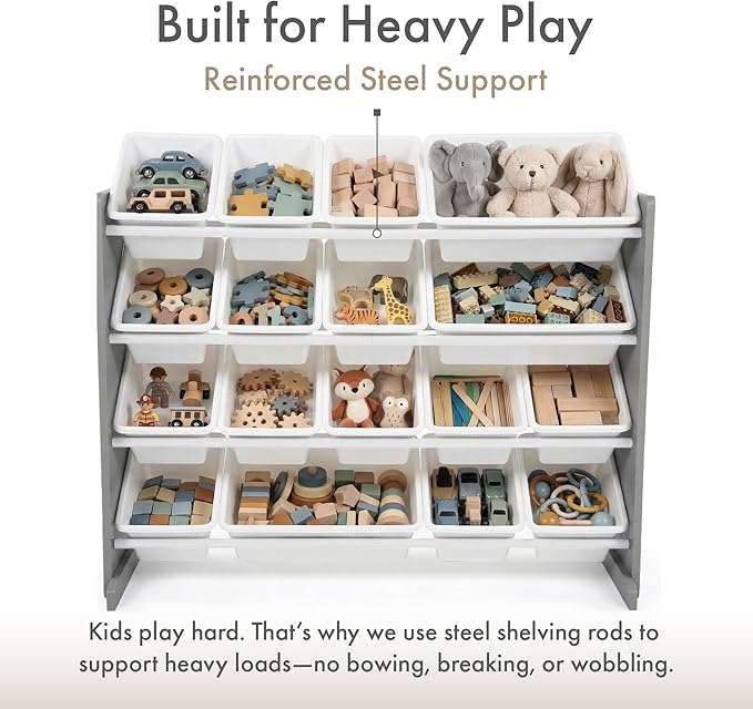 Humble Crew Supersized Toy Storage Organizer with 16 Removable Bins, Grey/White – Large Toy Storage for Toddlers Ideal for Kids' Rooms, Playrooms, and Nurseries - Modern Toy Bins for Kids