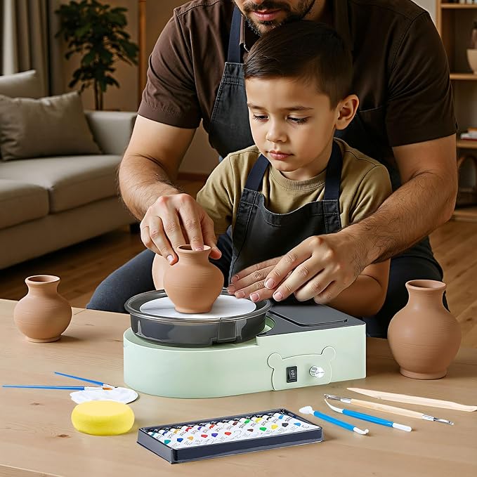 VEVOR Pottery Wheel for Kids and Adults - Complete Pottery Kit with 6" Turntable Clay Art Supplies Sculpting Tools, Mini Clay Making Pottery Wheel with Storage Design, Crafts Christmas Gifts, Green