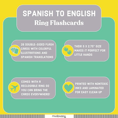 Mudpuppy Spanish To English — Ring Flashcards 26 Durable Double Sided Bilingual Language Cards Reclosable Ring With Colorful Art For Ages 1+ Perfect For Preschool Or Travel For Teachers And Parents
