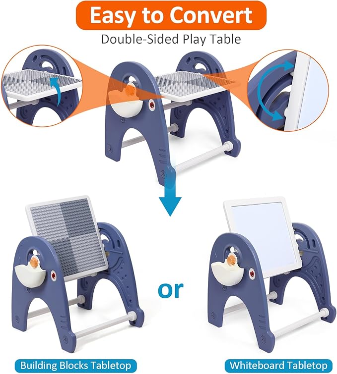 Easel for Kids, Art Easel with Magnetic Painting Board & Building Blocks, 2 in 1 Kids Table & Chair Set, Children Convertible Activity Table Set for Drawing Reading Art Playroom