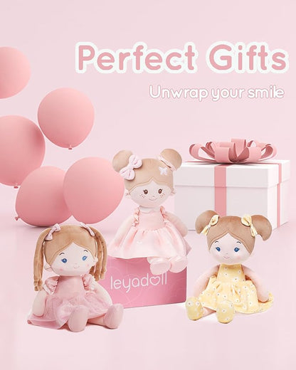 LeyaDoll Soft Baby Doll Toys (12''), My First Baby Rag Doll for 1 Year-Old Girl Birthday Gift, Christmas Plush Toys Gift for Toddler Kids Infants-Halloween Special-Princess Coral-Light-Pink