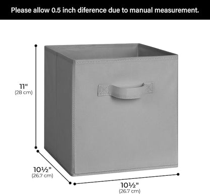 Cupic Cupid 11x11 Storage Cubes, 6 Pack Open Storage Bins with Handles, Storage Cube Organizer for Clothes and Toys, Collapsible Cube Bins for Closet, Shelves, Offices, Gray
