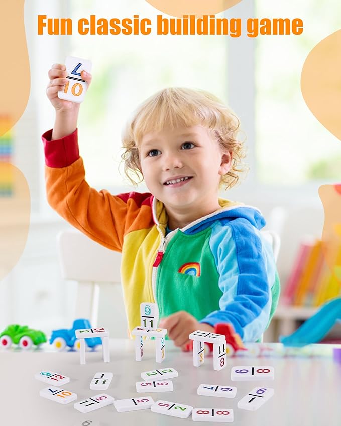 KAILE Mexican Train Dominoes Set with Numbers, Double 12 Dominoes Set with 4 Wooden Trays/Racks, 91 Tiles Colored Dominoes Train Games for Family Night, Travel, Party