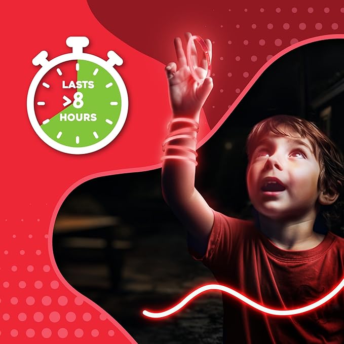 8" Glow Stick Bracelets - Bulk 50 Pack for Mardi Gras, St. Patrick's Day, and Nighttime Celebrations - Red