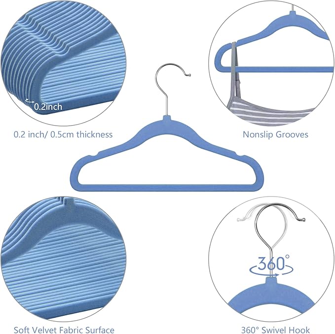 GoodtoU Kids Velvet Hangers,30 Pack Baby Hangers for Closet Non Slip Velvet Clothes Hangers Coat Hangers for Toddler Children Infant Hanger (Blue 30Pack)