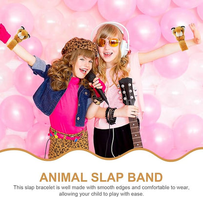 Kisangel 1pc Slap Bracelets Huggables Plush Animals Slap Band Wrist Huggers Animals for Kids Birthday Party Supply(Brown Tiger)
