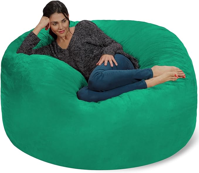 Chill Sack Bean Bag Chair - 5' Giant Memory Foam Lounge Chair with Soft Microfiber Cover – Cozy Furniture for Living Room, Dorm, & Kids' Rooms – Comfortable 5 Ft, Microsuede Lounge Sofa, Tide Pool