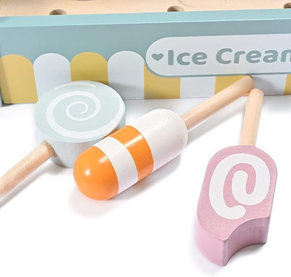 Wooden Ice Cream Toy Set, Toddler Pretend Play Kitchen Accessories Kids Wooden Toys for Kids, Perfect for Christmas Birthday Gift