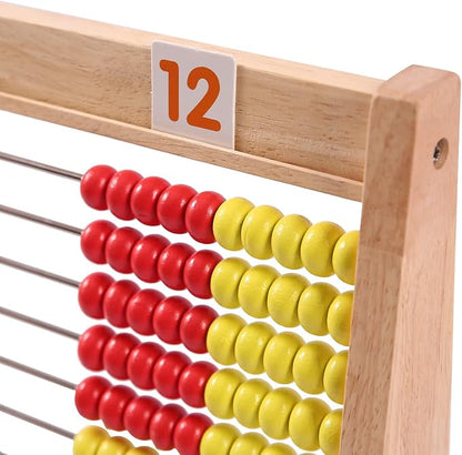 Wooden Abacus for Kids Math Learning Tool with Counting Sticks Numbers 1-100 Cards Math Counters Toys for 1st 2nd Grade Preschool Boys Girls Educational Early Math Learning Toy