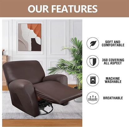molasofa Recliner Chair Covers Large Size Oversized - 4 Pieces Leather Like Extra Large Recliner Chair Covers Stretch Recliner Slipcover for Lazy Boy Wide Recliner Chair Washable (Chocolate)