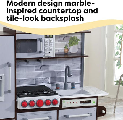 KidKraft Uptown Elite Espresso Play Kitchen with EZ Kraft Assembly™, Lights and Sounds, Working Ice Maker and Click and Turn Knobs, Gift for Ages 3+