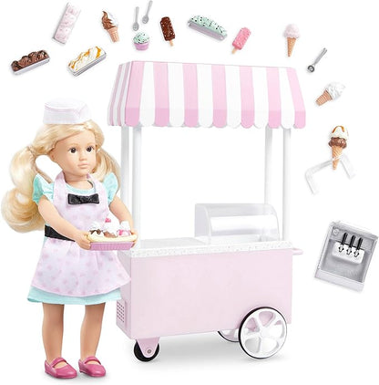 Lori – Mini Doll & Ice Cream Cart – Clothes & Ice Cream Accessories for 6-inch Dolls – Ice Cream Scoops, Cones, Soft Serve, Popsicles – Toys for Kids – 3 Years + – Evelina's Ice Cream Cart