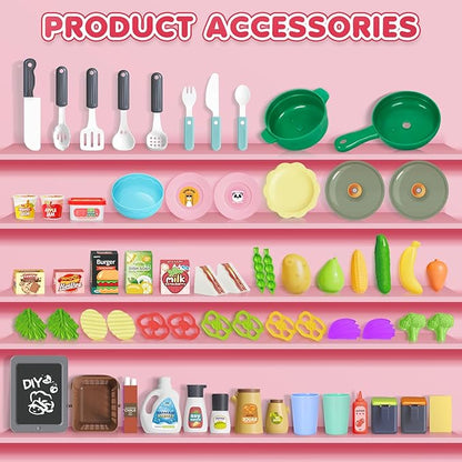 Red Kids Play Kitchen Set, Toddler Kitchen Playset with Sound & Light, Cooking Stove with Steam, Play Sink, Play Food Toy and Kitchen Accessories, Kitchen Toy for Kids Girls Boys - Red