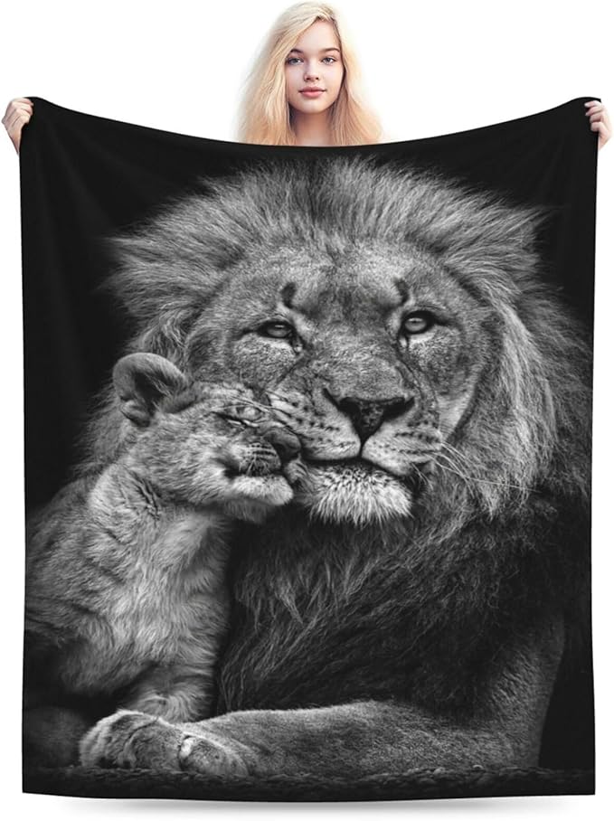 Lion Throw Blanket Black Lion and Lion Cub Plush Fleece Soft Cozy Lion Gifts Blanket for Kids Girls Boys Adults Couch Bed Chair Office Dorm Decor 40''X50''