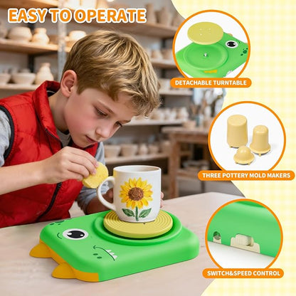 Skirfy Pottery Wheel for Kids - Arts and Crafts for Kids Ages 8-12,Complete Pottery Painting Kit Arts with Clays,Art Supplies Toys for Girls Boy Birthday Gift for 6+,Kids Gifts for Grandkids