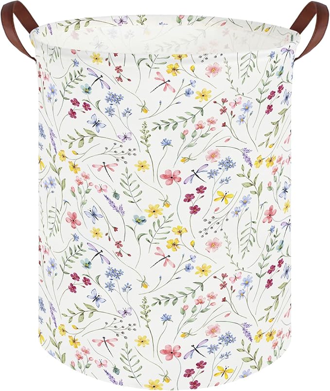 Flower Laundry Hamper,Nursery Hampers,Waterproof folding Boho Flower Plants Kid Laundry Hamper with Handle,Clothes Organizer Basket,Gift Baskets,Room Decor(Butterfly flowers)