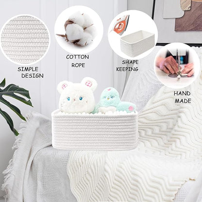 COMFY-HOMI 11.5"x7.5"x4.7" Storage Baskets for Organizing | Cotton Rope Woven Basket | Toy Storage Bin Box | Basket for Shelves, Closet Organizer Bin, Decorative Closet Shelf, 3 Pack, All white