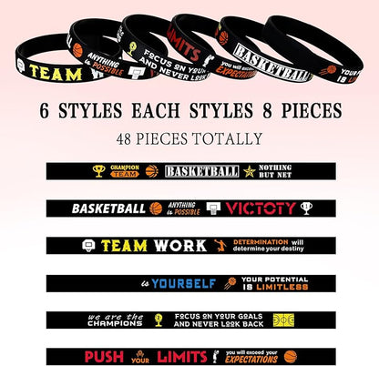 Zhanmai 48 Pieces Basketball Bracelets Silicone Motivational Wristbands, Silicone Inspirational Bracelets Basketball Party Favors for Men Women Sports Birthday Sports Themed Class of 2025 Gifts Party