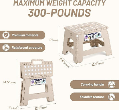 Delxo Folding Step Stool,9 Inch Lightweight Plastic Step Stool,Portable Collapsible Foldable Step Stool Non Slip Folding Stools for Kitchen Bathroom Bedroom in Khaki,1 Pack
