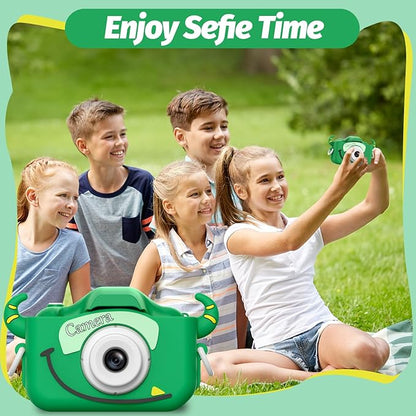Goopow Kids Camera Toys for 3-8 Year Old Girls Boys,Children Digital Video Camcorder Camera with Cartoon Soft Cover, Best Chritmas Birthday Festival Gift for Kids - 32G SD Card Included (Green-NJ)