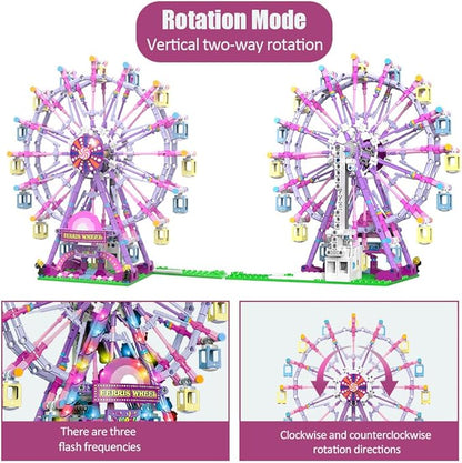 Rotating Ferris Wheel Building Blocks Kit with Lights Amusement Park Building Construction Toys Set for 6+ Year Boys Girls Birthday Gift, for Children 813pcs