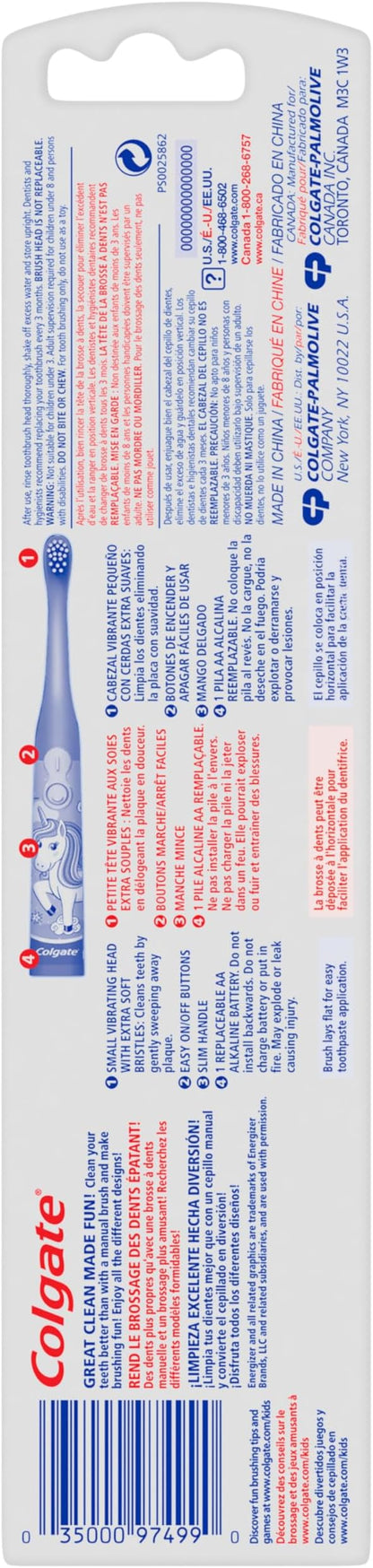 Colgate Kids Battery Powered Toothbrush, Unicorn, Extra Soft Toothbrush, Ages 3 and Up, 1 Pack