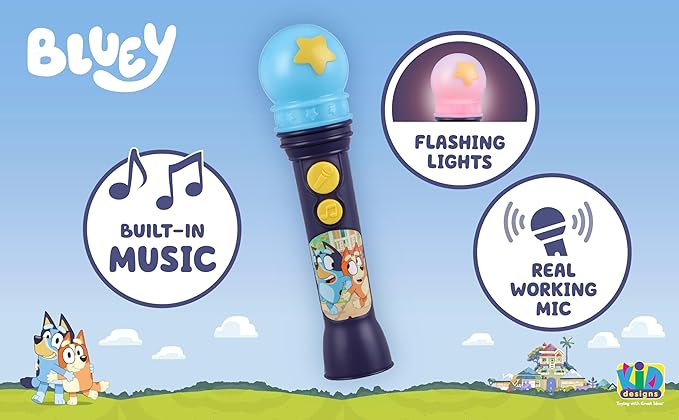 eKids Bluey Microphone Toy for Toddlers, Includes Built-in Music and Lights, Designed for Fans of Bluey Toys