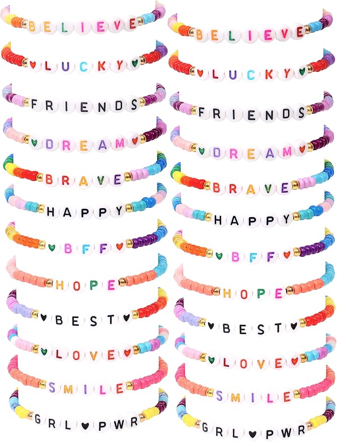 Lorfancy 24Pcs Beaded Bracelets for Girls Kids Toddler Jewelry Letter Beads Bracelet Bulk Rainbow Friendship Bracelets Colorful Princess Party Favors for Little Girls Ages 3 4 5 6 Years Old