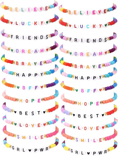 Lorfancy 24Pcs Beaded Bracelets for Girls Kids Toddler Jewelry Letter Beads Bracelet Bulk Rainbow Friendship Bracelets Colorful Princess Party Favors for Little Girls Ages 3 4 5 6 Years Old