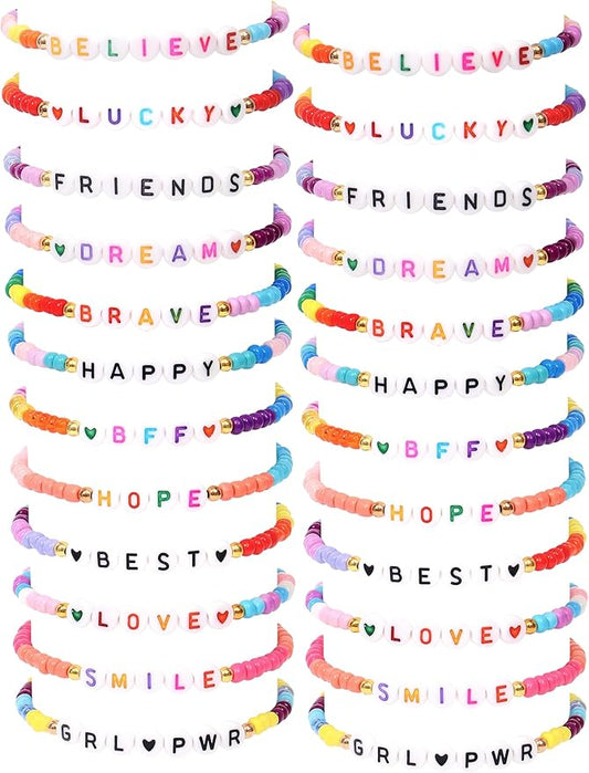 Lorfancy 24Pcs Beaded Bracelets for Girls Kids Toddler Jewelry Letter Beads Bracelet Bulk Rainbow Friendship Bracelets Colorful Princess Party Favors for Little Girls Ages 3 4 5 6 Years Old