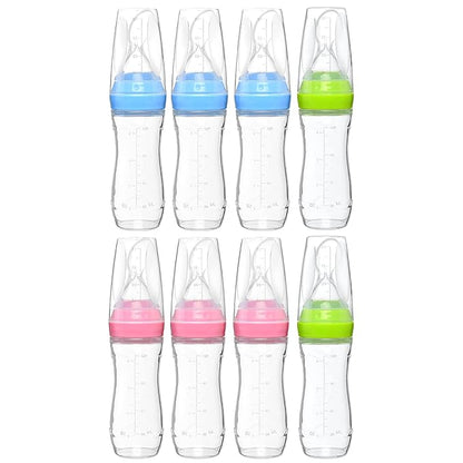 4 oz Silicone Baby Food Dispensing Spoon - 8 Pack - Great for 4+ Month Infants - Includes Stopper - Easy to Use and Mess-Free - Precise Food-Release Feeder-Great for Travel (Multicolored)