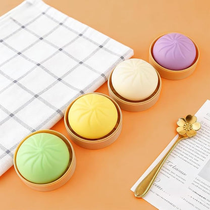 4PCS Dumpling Squishy, Colorful Dumpling Stress Balls Fidget Toys Adults, Squeeze Dough Ball Stress Relief Hand Toys, with Food Steamer Stretchy, for Classroom Prizes, Easter Basket Stuffers