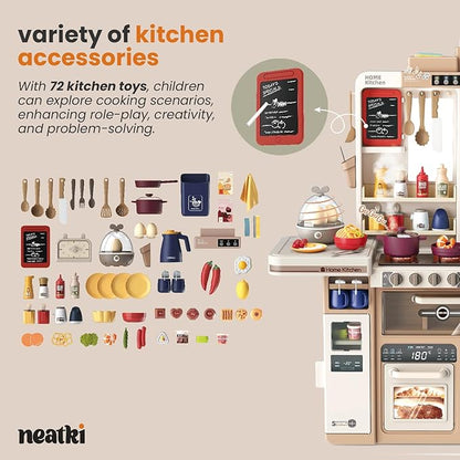 72-Piece Kids' Kitchen Playset, 27.16 x 10.62 x 36.61 inches, Interactive Toy for Toddlers, Realistic Design & Educational Fun for Ages 3 and Up (Light Brown 72)