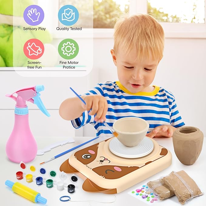 Skirfy Pottery Wheel for Kids-Clay Sculpting Tools & Painting Kit,DIY Kits Clay Maker for Beginners with 6 Packs Clays,Easter Birthday Gift for Kids Toys for Boys,Art&Crafts Kits for Kids Ages 8-12