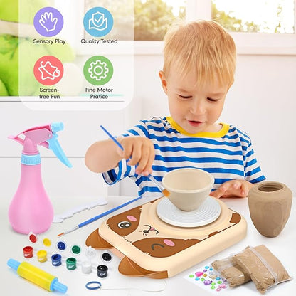 Skirfy Pottery Wheel for Kids-Clay Sculpting Tools & Painting Kit,DIY Kits Clay Maker for Beginners with 6 Packs Clays,Easter Birthday Gift for Kids Toys for Boys,Art&Crafts Kits for Kids Ages 8-12