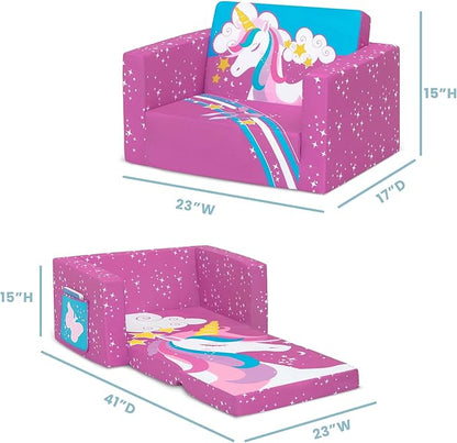 Delta Children Unicorn Cozee Flip-Out Chair For Relaxing - 2-in-1 Convertible Lightweight,Portable Chair to Lounger for Toddlers & Kids