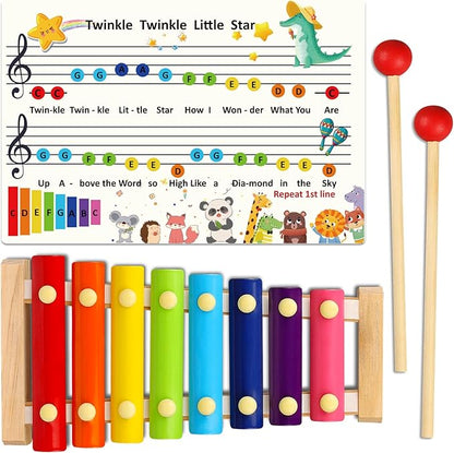 LOOIKOOS Xylophone for Kids Wood Xylophone with 2 Mallets Educational& Preschool Learning Baby Percussion Wooden Musical Instruments Toys for Boys and Girls
