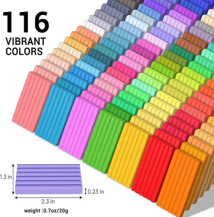 Polymer Clay, 116 Colors Oven Bake Modeling Clay Starter Kits for Kids, Creative Polymer Clay Kit with Sculpting Tools and Jewelry Accessories, Non-Toxic, Ideal DIY Gifts for Adults and Teens