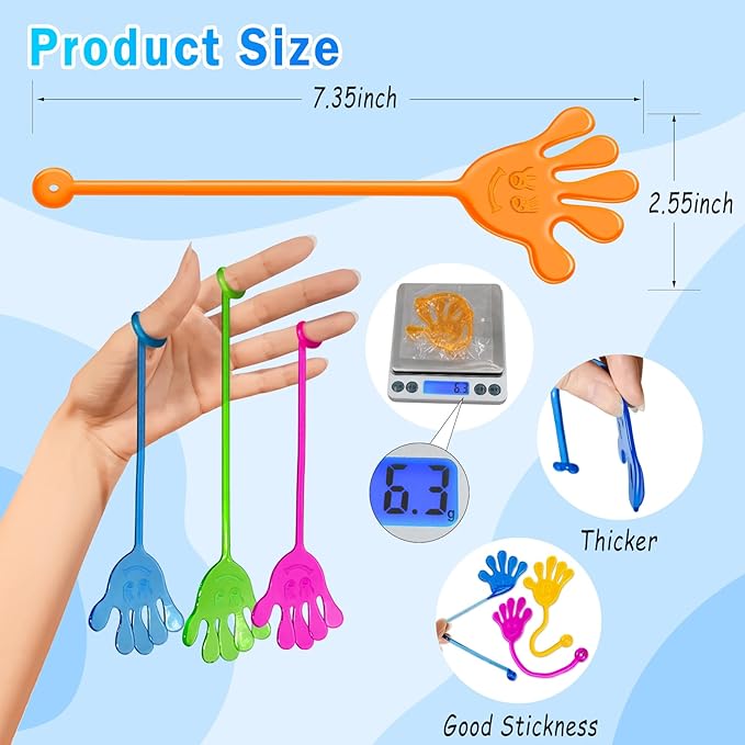 Sticky Hands Bulk 48 PCS Party Favors for Kids 4-8 8-12 Stretchy Sticky Hand Toy Goodie Bag Stuffers Fillers Treasure Box Toys Classroom Prizes School End of Year Student Gifts Birthday Party Supplies