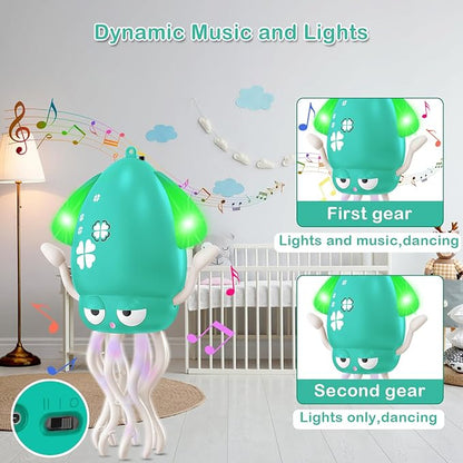 Plnmlls Dancing Octopus Toy,Tummy Time Toys,with Music and LED Light,Built-in Rechargeable Battery and Volume Can be Turned Off for 6-12 12-18 36 Months Walking Toddler Birthday Gift(Green)