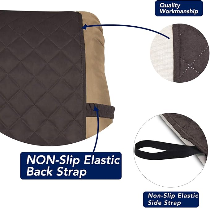 PureFit Reversible Quilted Sofa Cover, Water Resistant Slipcover Furniture Protector, Washable Couch Cover with Non Slip and Elastic Straps for Kids, Dogs, Pets (Small Recliner, Chocolate/Chocolate)