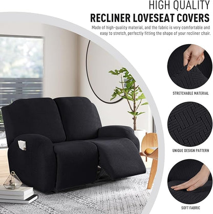 KinCam Recliner Covers, Stretch Reclining Chair Covers, Recliner Sofa Slipcovers Stripe Jacquard Recliner Couch Covers Furniture Protector Covers for Pet Kid (2XL Seater, Black)