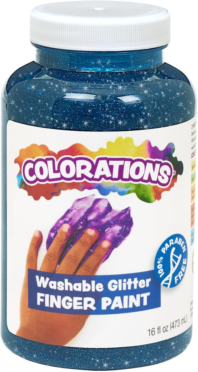 Colorations® Turquoise Washable Glitter Finger Paint, 16oz, Paint, Washable Paint, Finger Paint, Kids Paint, Washable Paint For Kids, Finger Paints For Toddlers Non-Toxic, Tempera Paint, Toddler Paint