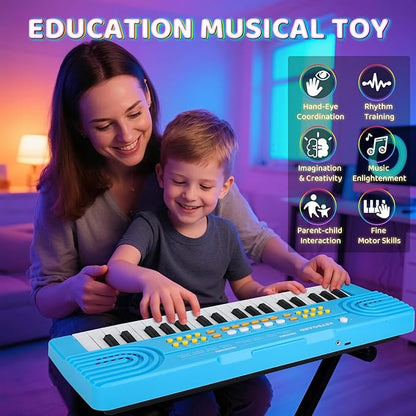Upgraded 37 Key Keyboard Piano Kids Toy for Toddlers Electric Pianos with Microphone Music Toys for 3 4 5 6 7 Year Old Girls Boys Birthday Gifts (Blue)
