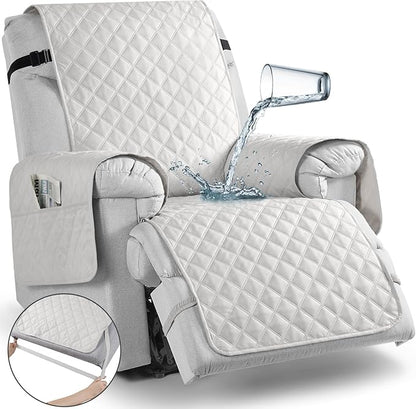 TAOCOCO Waterproof Recliner Chair Covers with Leg Strap 1 Piece Recliner Covers for Recliner Chair for Pets Kids, Washable Reclining Chair Cover Furniture Protector with Straps (23'' Small, Off White)