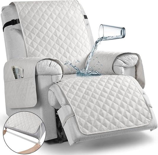 TAOCOCO Waterproof Recliner Chair Covers with Leg Strap 1 Piece Recliner Covers for Recliner Chair for Pets Kids, Washable Reclining Chair Cover Furniture Protector with Straps (23'' Small, Off White)