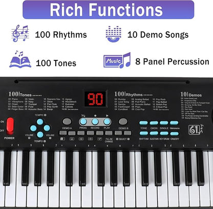 61 keys keyboard piano, Electronic Digital Piano with Built-In Speaker Microphone, Portable Keyboard Gift Teaching for Beginners, electric piano for kids