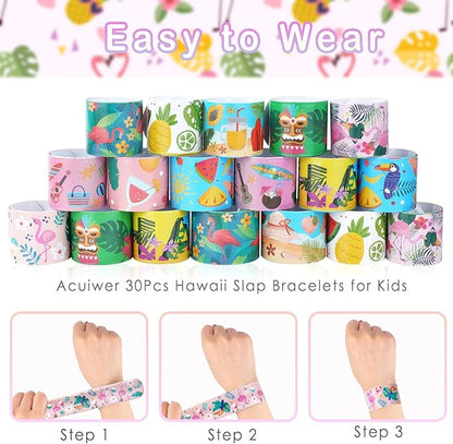 Viicoor 30 PCS Slap Bracelets Pink Hawaii Snap Bracelet Wrisrtband for Party Favors Aloha Bag Filler School Prizes Gifts Party Favors Bulk (8-Hawaii-30PCS)