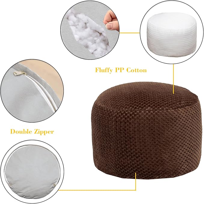 Asuprui Pouf Ottoman Stuffed Stuffed Ottoman Foot Rest Soft Plush Fiber Foot Stool 20x20x12 Inches Fuzzy Chair Floor Pouf Chair Foot Rest with Storage for Living Room Bedroom Coffee Pouf with Filler