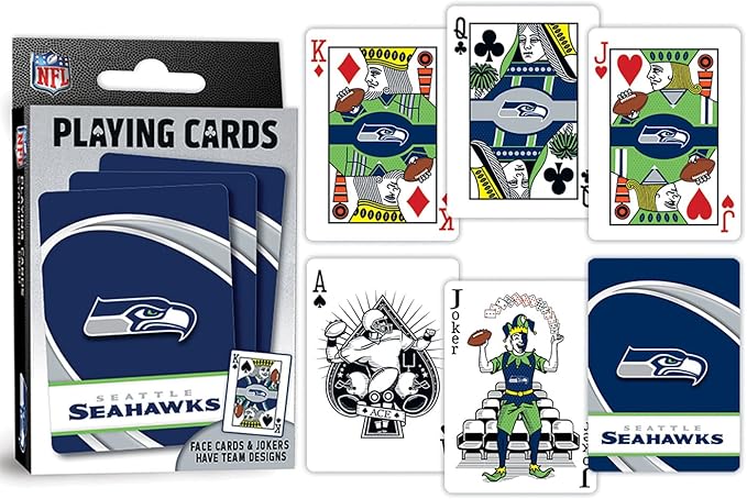 MasterPieces - NFL Playing Cards, Officially Licensed Seattle Seahawks Football Deck, Family Games for Adults and Kids, Standard Index